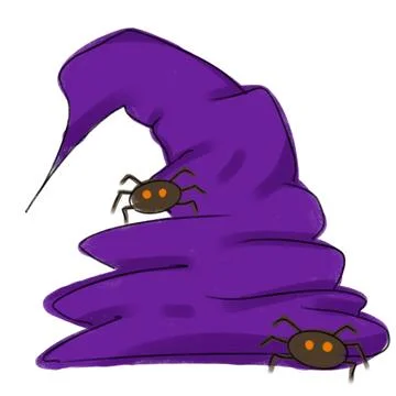 Purple Witch Hat With Spiders On White Background Stock Illustration