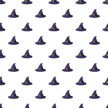 Purple witch hats seamless pattern for halloween background Stock Illustration