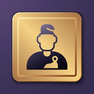Purple Wizard warlock icon isolated on purple background. Gold square button Stock-Illustration
