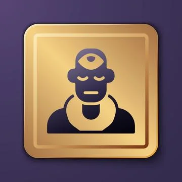 Purple Wizard warlock icon isolated on purple background. Gold square button Stock-Illustration