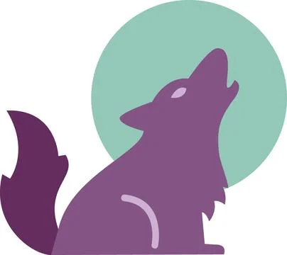 Purple wolf howling at full moon Stock Illustration