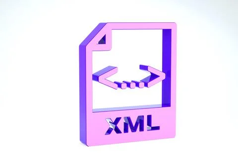 Purple XML file document. Download xml button icon isolated on white backgrou Illustrazione stock