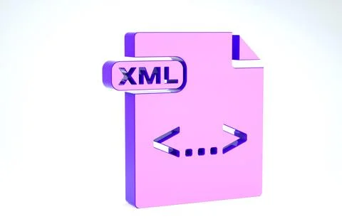 Purple XML file document. Download xml button icon isolated on white backgrou Illustrazione stock