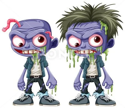 Purple Zombie Cartoon Characters Set ~ Clip Art #249794499