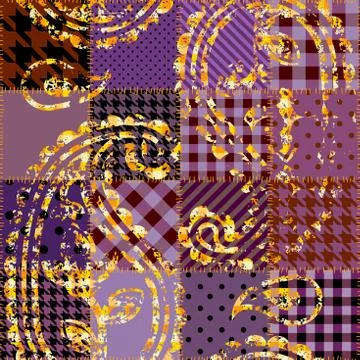 Purplr patchwork with ornament Stock Illustration