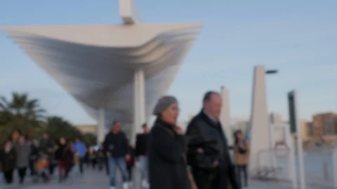 Purposely blurred static view of a seafront promenade Stock Footage 121762683