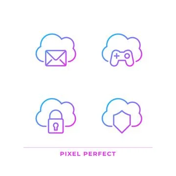 Purposes of cloud computing pixel perfect gradient linear vector icons set イラスト素材