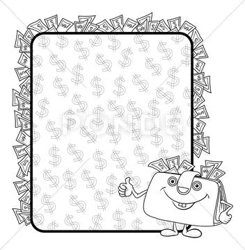 Purse and poster with dollars, contours Stock Illustration