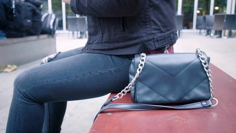 Purse on a bench Stock Footage 98214008