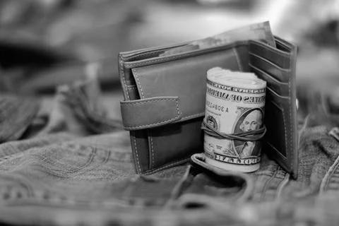 Purse bundle of dollars Stock Photos