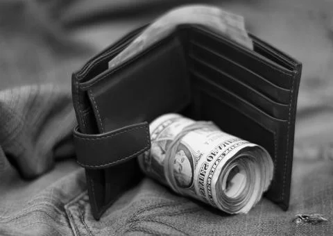 Purse bundle of dollars Stock Photos