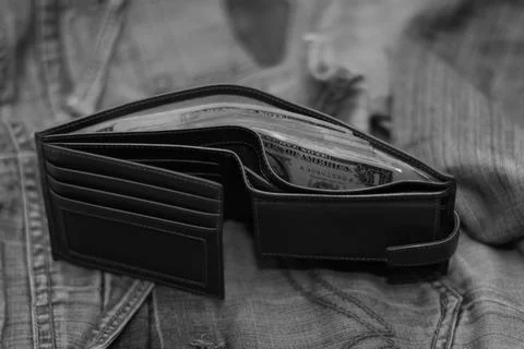 Purse bundle of dollars Stock Photos