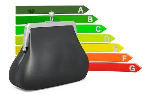 Purse with energy efficiency chart, 3D rendering Stock Illustration