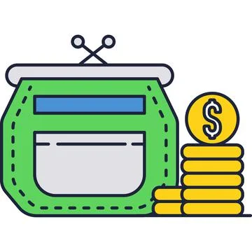 Purse money coin stack icon vector pictogram Stock Illustration
