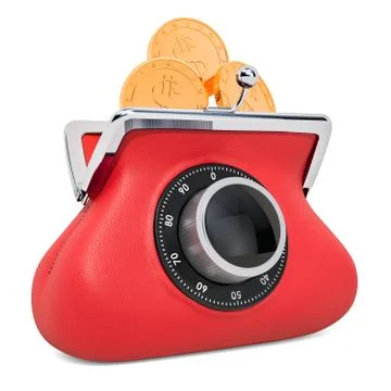 Purse with safe dial padlock, protect concept. 3D rendering 스톡 일러스트