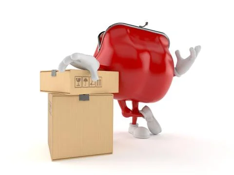 Purse toon with stack of boxes isolated on white background Stock Illustration