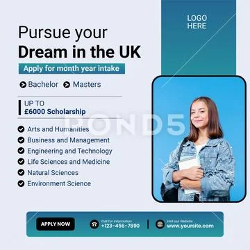 Pursue your dream in the uk apply for study abroad scholarships Plantilla PSD