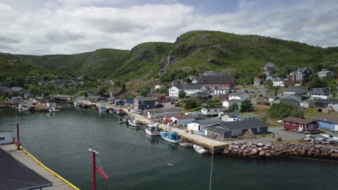 A push in across inner Petty Harbour, Newfoundland Stock Footage 220940739