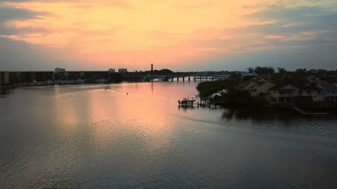 Push Aerial Shot of Jupiter Lighthouse and Inlet Stock Footage 102236974