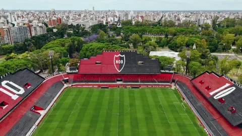 Push in and approaching Newell's Old Boys emblem on stadium stands Stock Footage 328666667