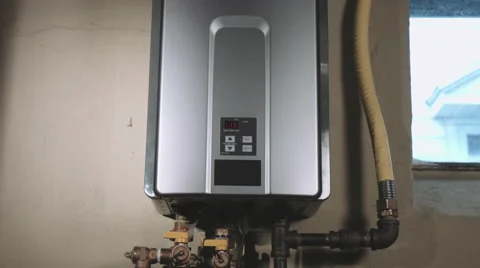 Push In and Back In Front Closeup of Tankless Water Heater Stock Footage 61710452