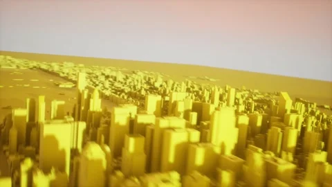 A Push back through aerial of yellow 3D modeled city Video stock 155225302