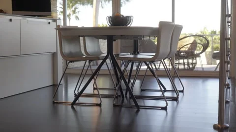Push In Bright Daylight Modern Dining Area Round Table Interior Stock Footage 334417266