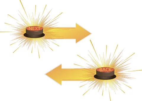Push button, 3d red  icon, vector. NEXT. BACK Illustrazione stock