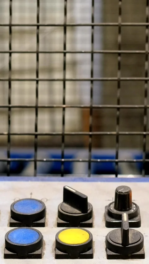 Push-button control panel for cardboard production machine in a cardboard p.. Stock Footage 306143465