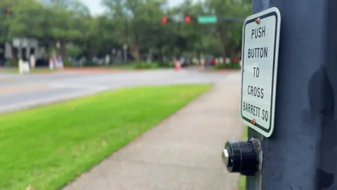Push Button To Cross Barrett Square Street Red Light To Green Stock Footage 244756329