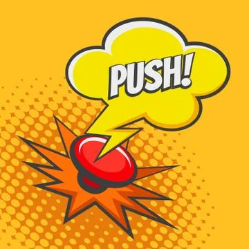 Push Button Drawn in Pop art style Stock Illustration