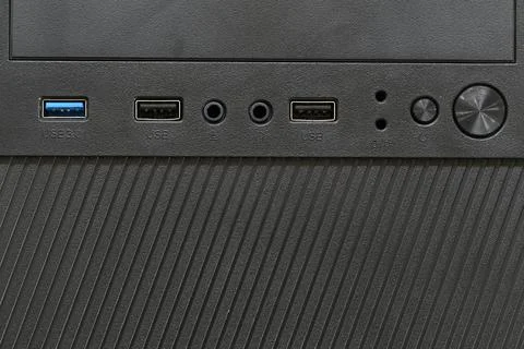 Push button front of computer background, Only the front part of the comput.. Stock Photos