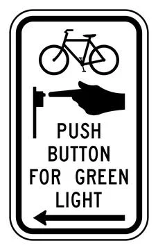 Push button for green light sign for bicycles, with arrow, R10-26, US road si Stock Illustration