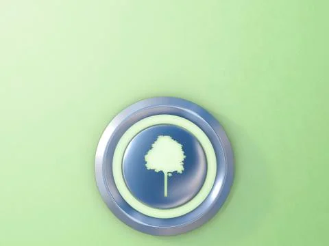 Push button with green tree icon Stock Illustration