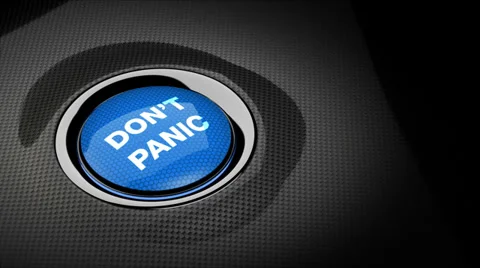 Push button with message "DON'T PANIC" Stock Footage 32662984