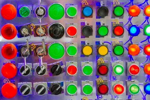 Push button with multi-color power and key Stock Photos