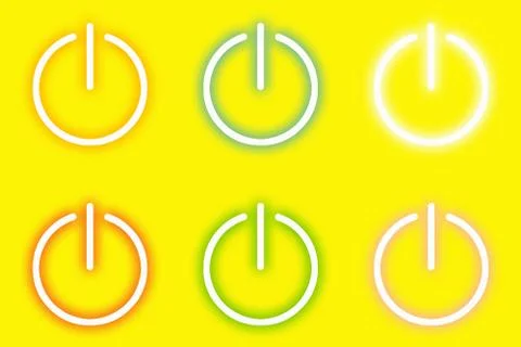 Push button multi-color power icon on yellow background Foto stock