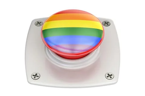 Push button with rainbow gay flag, 3D rendering Illustrazione stock