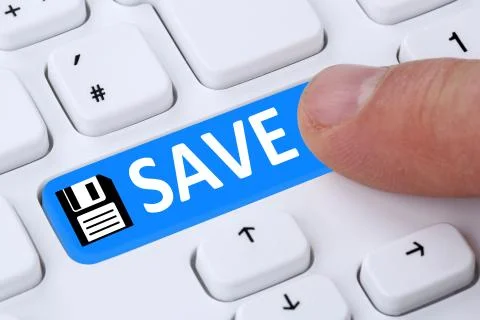 Push button save data on computer hard disk Stock Illustration