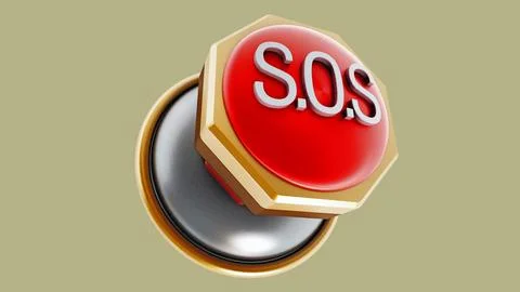 Push button with SOS text isolated on green background. 3D illustration Stock Illustration