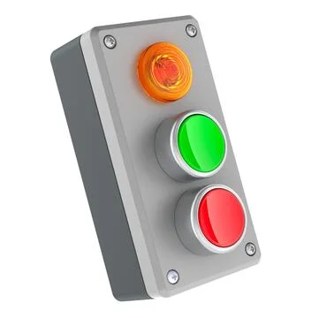 Push button station switch with green start and red stop buttons. 3D renderin Stock Illustration