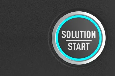 Push button with text solution start on dark background. 3D illustration Stock Illustration