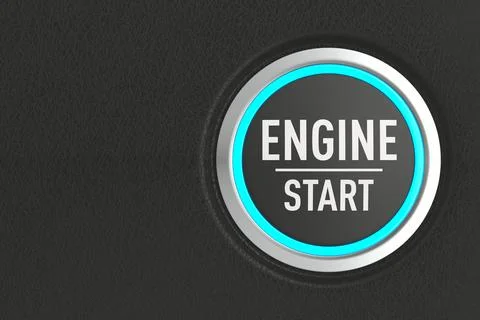 Push button with text start engine on dark background. 3D illustration Stock Illustration