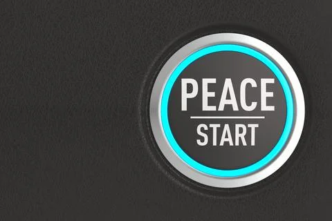 Push button with text start peace on dark background. 3D illustration Stockillustratie