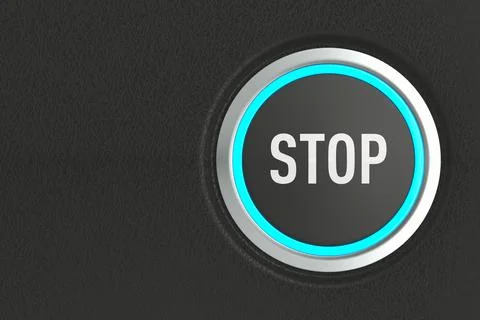 Push button with text stop on dark background. 3D illustration Stock Illustration