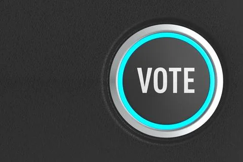 Push button with text vote on dark background. 3D illustration Illustrazione stock