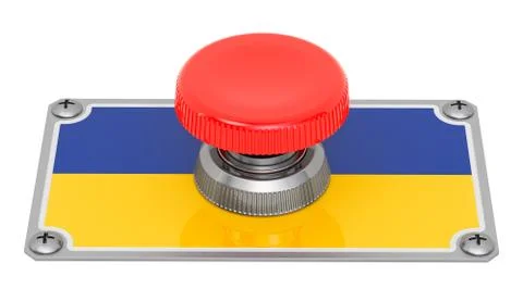 Push button with Ukrainian flag, 3D rendering Stock Illustration