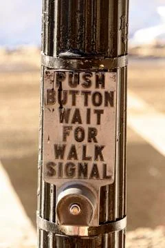 Push button - wait for walk signal Stock Photos