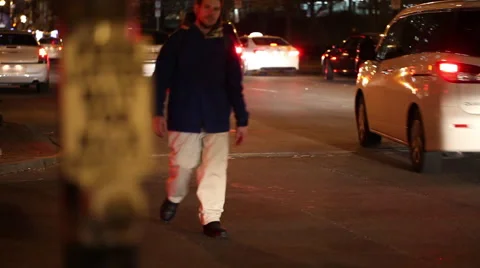 Push button for walk at intersection, Boston late night Stock Footage 46466242