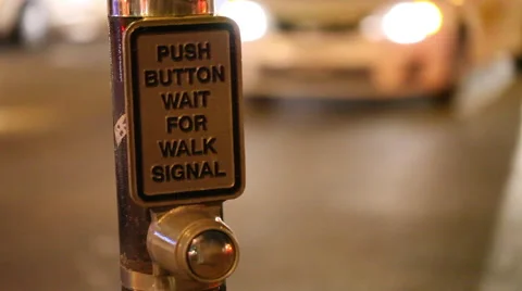 Push button for walk at intersection, Boston late night Stock Footage 46466277
